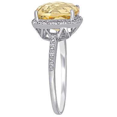 Stella Grace Sterling Silver Citrine & 1/10 Carat T.W. Diamond Halo Ring