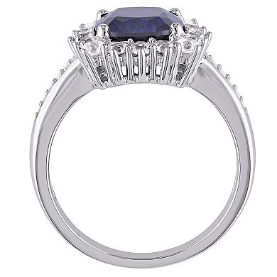 Stella Grace Sterling Silver Lab Created Blue Sapphire, Lab Created White Sapphire & Diamond Accent Halo Ring