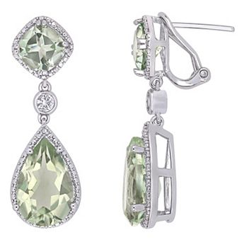 Stella Grace Sterling Silver Green Quartz & Lab Created White Sapphire Teardrop Earrings