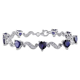 Stella Grace Sterling Silver Lab Created Sapphire & Diamond Accent Heart Link Bracelet