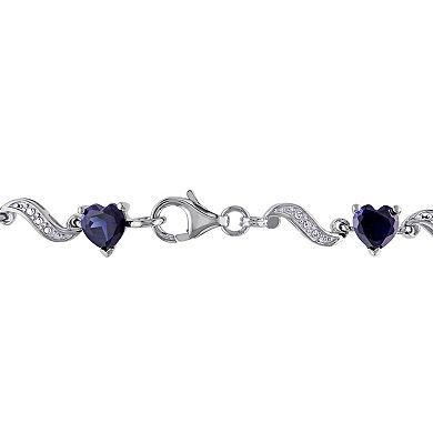 Stella Grace Sterling Silver Lab Created Sapphire & Diamond Accent Heart Link Bracelet