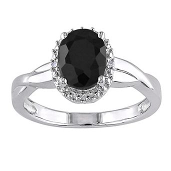 Stella Grace Sterling Silver Black Sapphire & Diamond Accent Crossover Ring