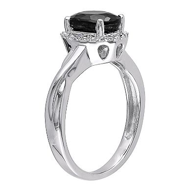 Stella Grace Sterling Silver Black Sapphire & Diamond Accent Crossover Ring