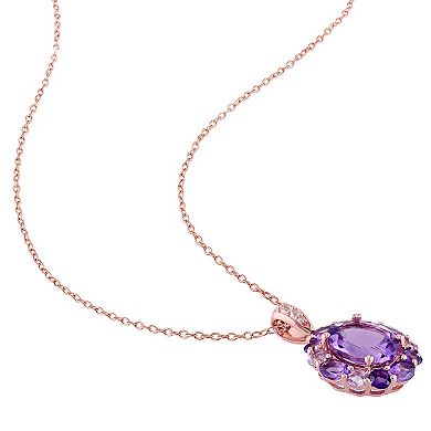 Stella Grace 18k Rose Gold Over Silver Multi-Amethyst, Rose de France Amethyst & White Topaz Floral Pendant Necklace