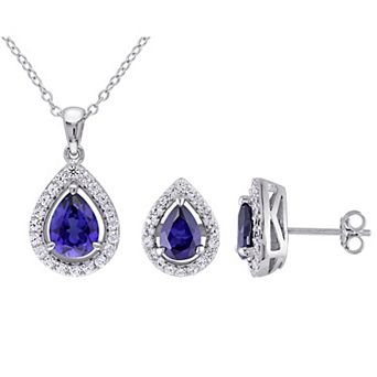 Stella Grace Sterling Silver Lab Created Sapphire Teardrop Pendant & Stud Earring Set