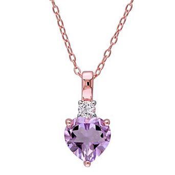 Stella Grace 18k Rose Gold Over Silver Rose de France Amethyst Heart Pendant Necklace