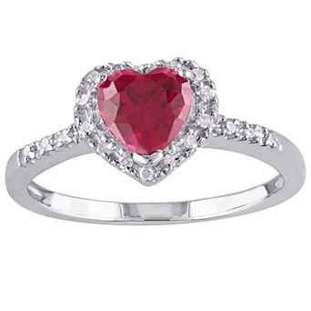Stella Grace Sterling Silver Lab Created Ruby & 1/10 Carat T.W. Diamond Heart Halo Ring