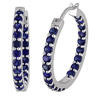 Stella Grace Sterling Silver Lab Created Blue Sapphire Inside Outside Hoop Earrings