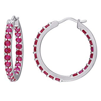 Stella Grace Sterling Silver Lab Created Ruby Inside Outside Hoop Earrings
