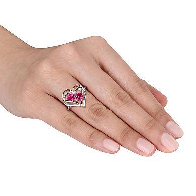Stella Grace 2-Tone Silver Lab Created Ruby & Diamond Accent Double Heart Ring