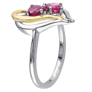 Stella Grace 2-Tone Silver Lab Created Ruby & Diamond Accent Double Heart Ring