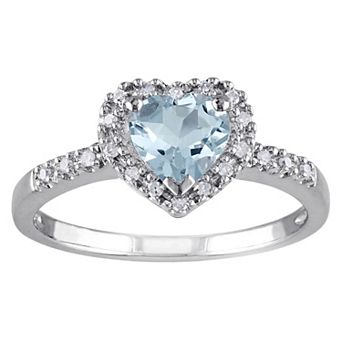 Stella Grace Sterling Silver Aquamarine & 1/10 Carat T.W. Diamond Heart Halo Ring