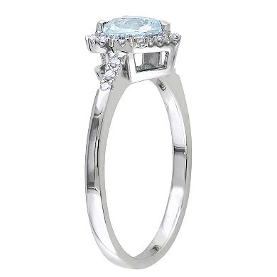 Stella Grace Sterling Silver Aquamarine & 1/10 Carat T.W. Diamond Heart Halo Ring