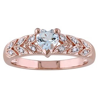 Stella Grace 18k Rose Gold Over Silver Aquamarine & Diamond Accent Heart Ring