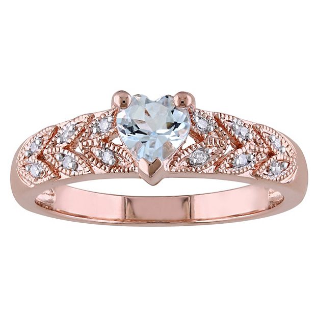 Stella Grace 18k Rose Gold Over Silver Aquamarine & Diamond Accent