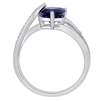 Stella Grace Sterling Silver Lab Created Blue Sapphire & Diamond Accent Heart Crossover Ring