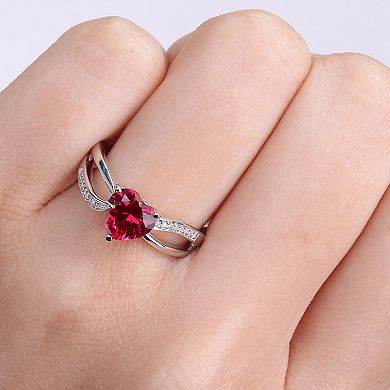 Stella Grace Sterling Silver Lab Created Ruby & Diamond Accent Heart Crossover Ring