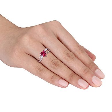 Stella Grace Sterling Silver Lab Created Ruby & Diamond Accent Heart Crossover Ring