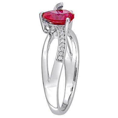Stella Grace Sterling Silver Lab Created Ruby & Diamond Accent Heart Crossover Ring