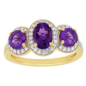 Stella Grace 18k Gold Over Silver Amethyst & 1/3 Carat T.W. Diamond 3-Stone Halo Ring