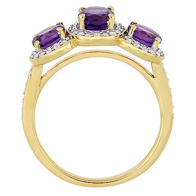 Stella Grace 18k Gold Over Silver Amethyst & 1/3 Carat T.W. Diamond 3-Stone Halo Ring