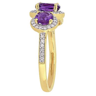 Stella Grace 18k Gold Over Silver Amethyst & 1/3 Carat T.W. Diamond 3-Stone Halo Ring