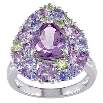 Stella Grace Sterling Silver Multi Gemstone & Diamond Accent Cocktail Ring