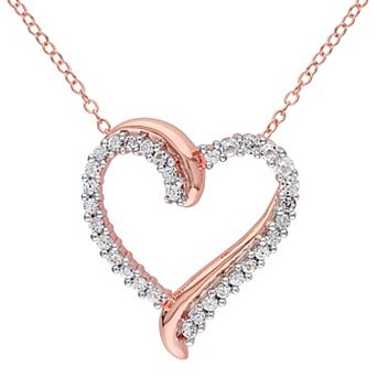 Stella Grace 18k Rose Gold Over Silver Lab Created White Sapphire Heart Pendant Necklace
