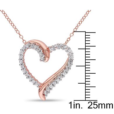 Stella Grace 18k Rose Gold Over Silver Lab Created White Sapphire Heart Pendant Necklace