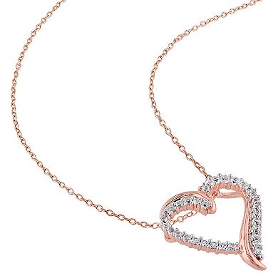 Stella Grace 18k Rose Gold Over Silver Lab Created White Sapphire Heart Pendant Necklace