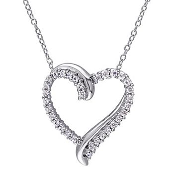 Stella Grace Sterling Silver Lab Created White Sapphire Heart Pendant Necklace