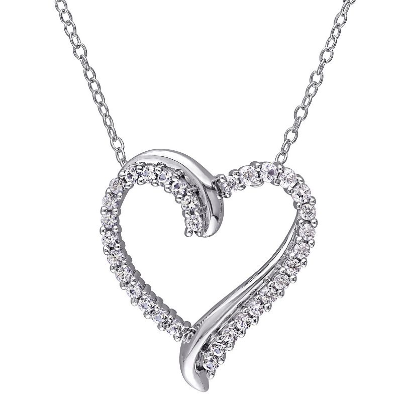 Stella Grace Sterling Silver Lab Created White Sapphire Heart Pendant Necklace, Women's,
