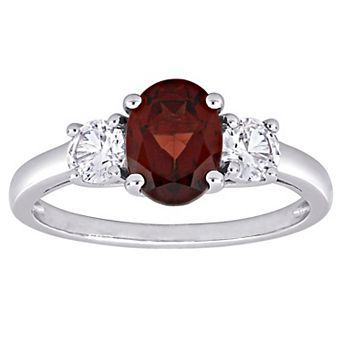 Stella Grace Sterling Silver Garnet & Lab Created White Sapphire 3-Stone Ring