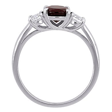 Stella Grace Sterling Silver Garnet & Lab Created White Sapphire 3-Stone Ring