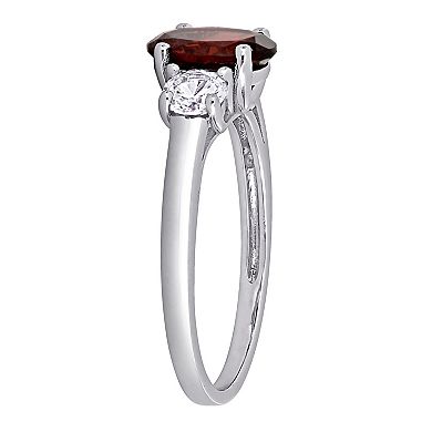 Stella Grace Sterling Silver Garnet & Lab Created White Sapphire 3-Stone Ring