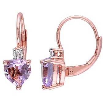 Stella Grace 18k Rose Gold Over Sterling Silver Rose de France & Lab-Created White Sapphire Leverback Earrings