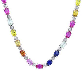Stella Grace Sterling Silver Multi-Color Lab-Created Sapphire Tennis Necklace