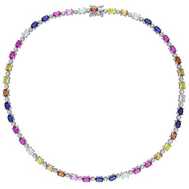 Stella Grace Sterling Silver Multi-Color Lab-Created Sapphire Tennis Necklace