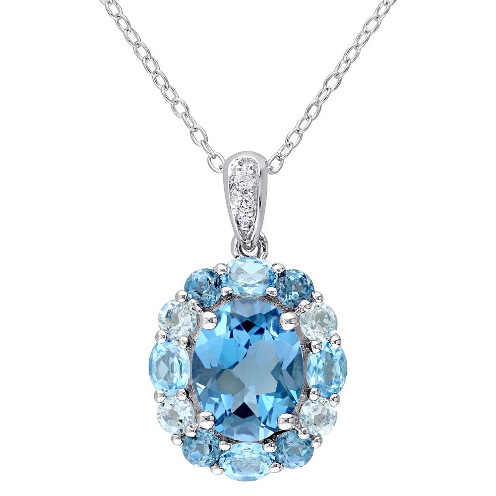 GemStar USA Sterling Silver Tanzanite & White Topaz Flower Pendant Necklace - 18 Inch Rolo Chain