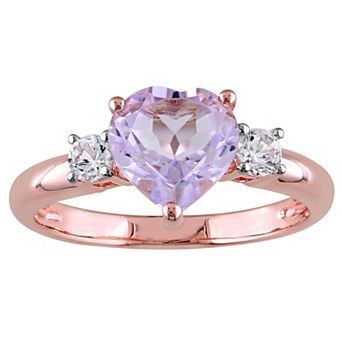 Stella Grace 18k Rose Gold Over Silver Rose de France Amethyst & Lab Created White Sapphire Heart Ring