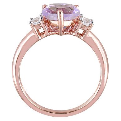 Stella Grace 18k Rose Gold Over Silver Rose de France Amethyst & Lab Created White Sapphire Heart Ring