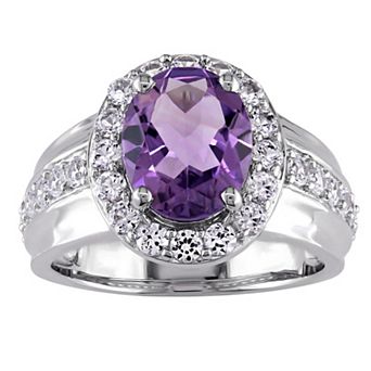 Stella Grace Sterling Silver Amethyst & Lab Created White Sapphire Halo Ring