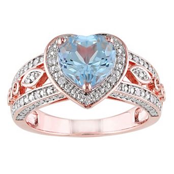 Stella Grace 18k Rose Gold Over Silver Sky Blue Topaz & 1/10 Carat T.W. Diamond Vintage Heart Ring