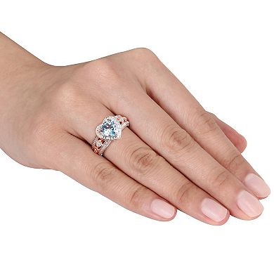 Stella Grace 18k Rose Gold Over Silver Sky Blue Topaz & 1/10 Carat T.W. Diamond Vintage Heart Ring