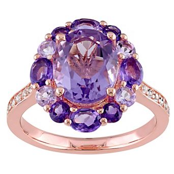 Stella Grace 18k Rose Gold Over Silver Amethyst & White Topaz Floral Ring