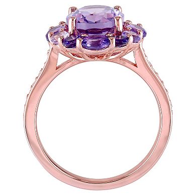 Stella Grace 18k Rose Gold Over Silver Amethyst & White Topaz Floral Ring