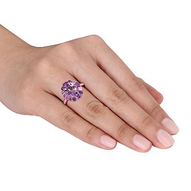 Stella Grace 18k Rose Gold Over Silver Amethyst & White Topaz Floral Ring