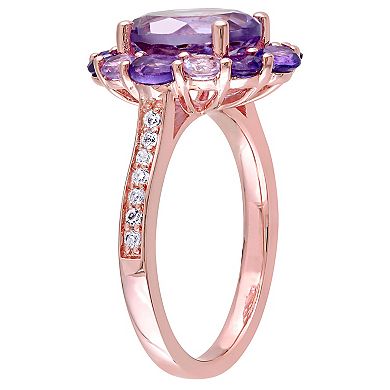 Stella Grace 18k Rose Gold Over Silver Amethyst & White Topaz Floral Ring