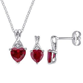 Stella Grace Sterling Silver Lab-Created Ruby & Diamond Accent Heart Twist Pendant Necklace & Earring Set