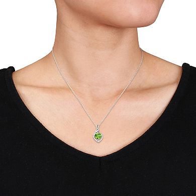 Stella Grace Sterling Silver Peridot & Diamond Accent Heart Twist Pendant Necklace